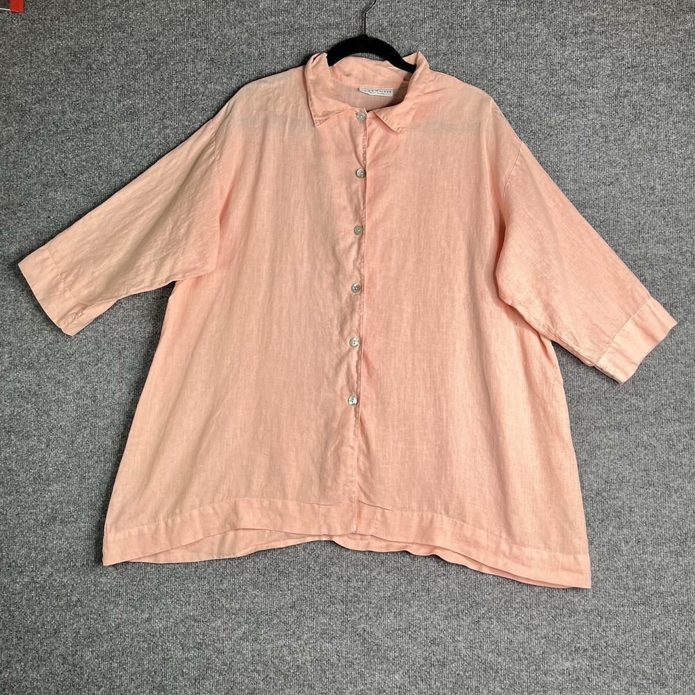 Bryn Walker Linen Top Women Small Oversized Tunic Button Front Salmon